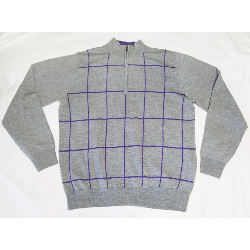 Bobby Jones Mens Sweater Windowpane Quarter-Zip Sweater Top Golf M